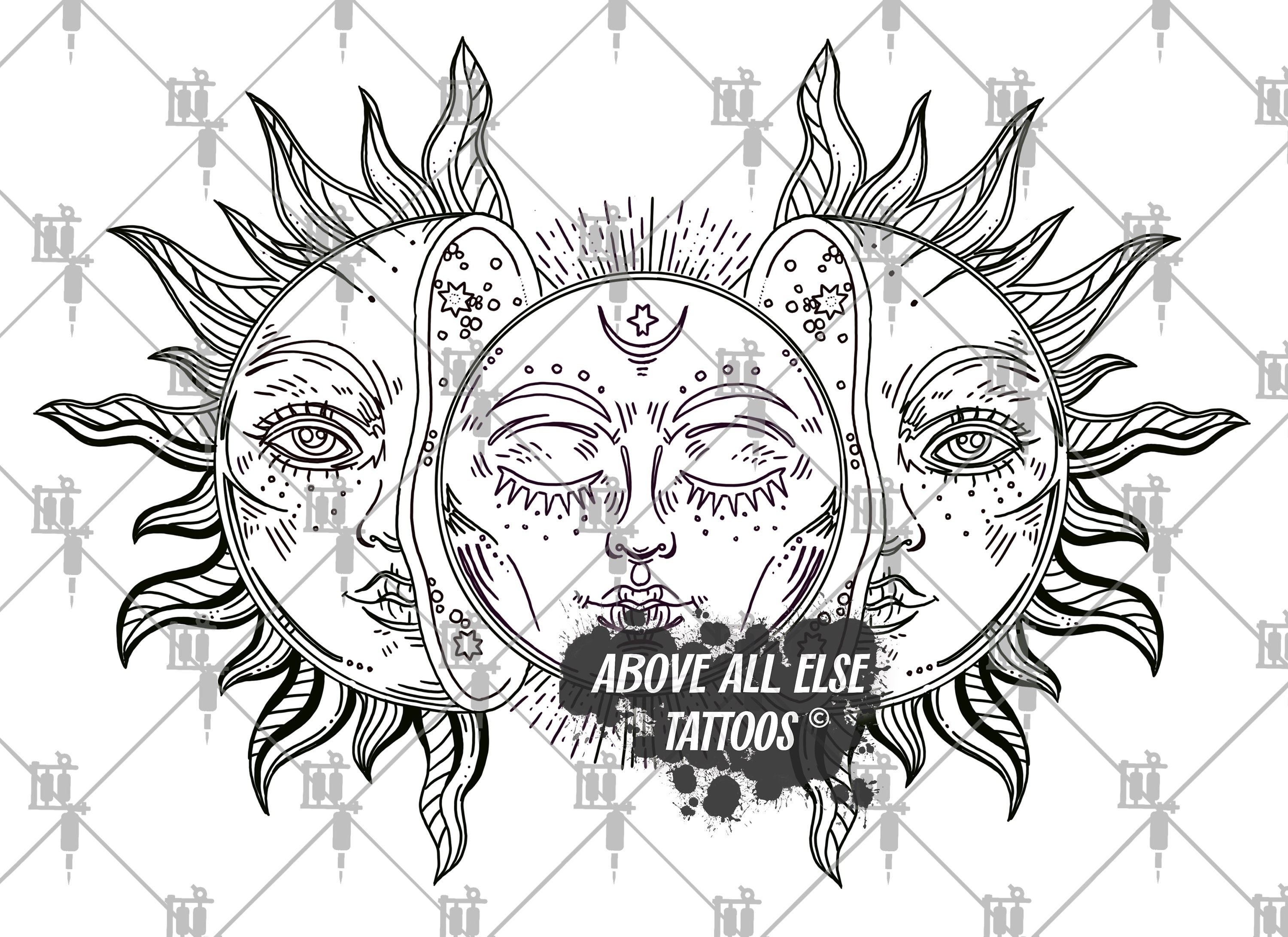 Celestial Sun Moon Lineart, Outline, Tattoo, Stencil, Drawing, Design,  Sketch, Illustration, Art, Tattoo Artist, Artist 