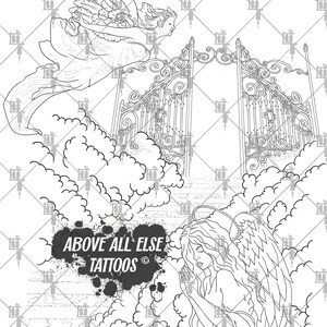 Angels at Heaven’s Gates- Lineart, Outline, Tattoo, Stencil, Drawing, Design, Sketch, Illustration, Art, Tattoo Artist, Artist