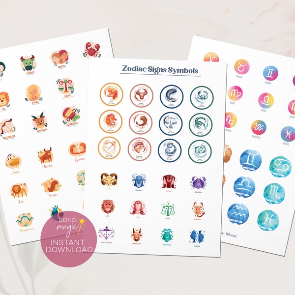 Zodiac Signs Stickers Watercolour/HandDrawn | Astrology Stickers | PNG Bundle | Digital Download | Vector Clipart Files for Cricut | Die-Cut