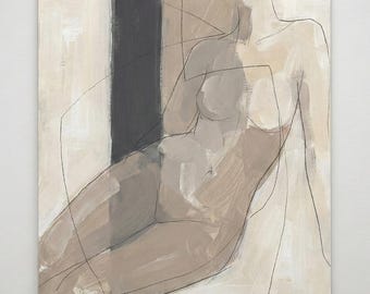 ニュートラルな抽象ヌードプリント | ベージュの女性像ウォールアート | ミニマリストの線画 | ジャパンディ＆スカンジナビアのホームデコレーション | アーストーンのスケッチ