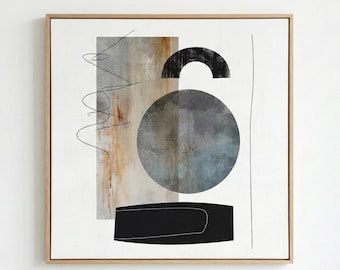 抽象的な幾何学模様のプリント、ミニマリストでアーシーなニュートラルアート（デジタルダウンロード 80 x 80 cm）