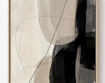 抽象的なベージュと黒のウォールアート | Japandi ミニマリストプリント（デジタルダウンロード）