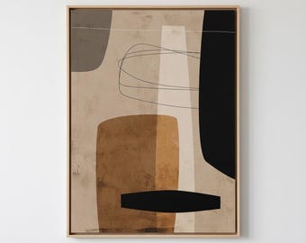 静かなバランス – ニュートラルトーンのモダンな抽象画