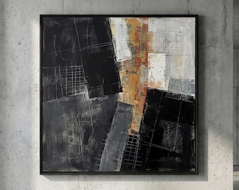 現代抽象芸術 – 黒、灰色、黄土色、テクスチャ、ミニマリスト