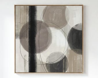 Abstrakte Kugel Harmonie, Quadratische Taupe und Beige Wandkunst, Moderne Geometrische Komposition, Digitaler Download.