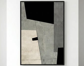 ミニマリスト・コンクリート抽象画 - 黒とグレーの幾何学模様（デジタルダウンロード）