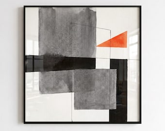 オレンジグレーの抽象的な幾何学模様のプリント、バウハウスの水彩画ポスター（デジタルダウンロード）