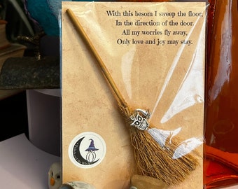 Mini Decorative Broom, Witch's Besom with Silver Charm