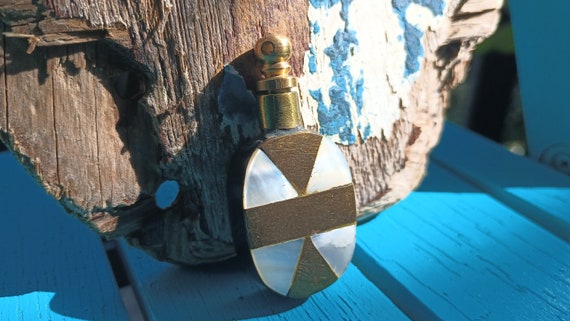 Vintage Pearl, Stone, Brass Perfume Bottle - image 1
