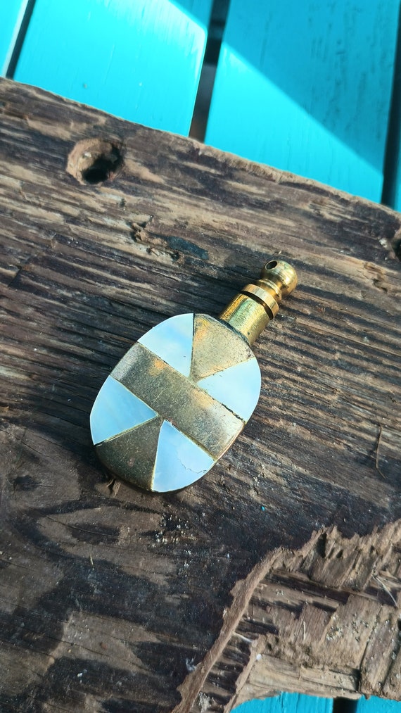 Vintage Pearl, Stone, Brass Perfume Bottle - image 4