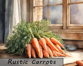 Rustic Carrots, 10 JPEG Bundle, Digital Scrapbook Junk Journal Paper, Clipart Scenes, Orange Root Vegetables Window Basket, Commercial Use