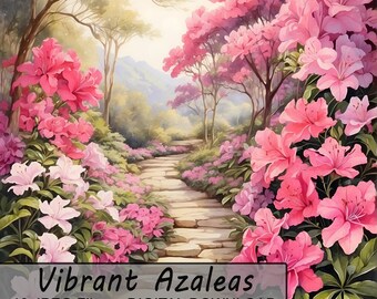 Vibrant Azaleas, 10 JPEG Bundle, Digital Scrapbook Junk Journal Paper, Clipart Scenes, Pink Magenta Fuchsia Spring Flowers, Commercial Use