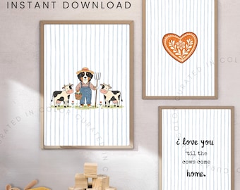 Láminas decorativas infantiles con motivos de perros de montaña berneses (descarga digital).