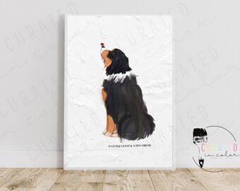 Arte de pared de acuarela para sala de estar, pintura vintage de perro de montaña bernés, decoración de pared de entrada, regalo único de perro bernés para inauguración de la casa