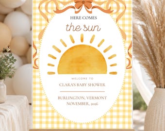 Letrero de bienvenida para baby shower "Pequeño rayo de sol" / Tema "Aquí viene el sol" (Descarga digital)