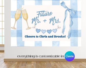 Plantilla de pancarta de papel de carnicero para fiesta de compromiso. Plano de letrero de papel marrón para proyección y trazado (descarga digital). Recién comprometidos.