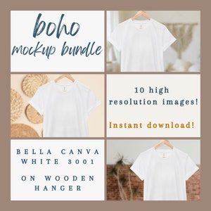 Mockup Bundle | White Shirt Mockup | Bella Canvas 3001 | White T-shirt Mockup | Styled Mockup | Boho Mockup | White Bella Canvas 3001