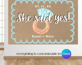 Plantilla personalizable de pancarta de papel de carnicero para fiesta de compromiso (descarga digital)