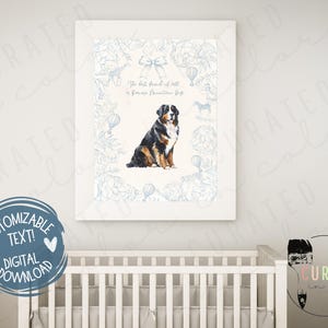 Vintage Bernese Mountain Dog Art Print Berner dog Printable Wall Art Unique Gift for Baby Shower Dog Nursery Above Crib Sign New Baby Gift