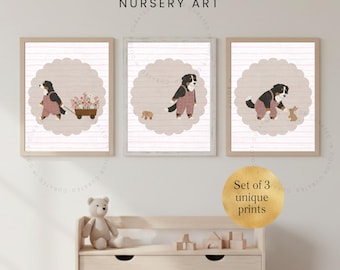 Láminas infantiles con diseño de perro de montaña bernés, juego de 3 (descarga digital)