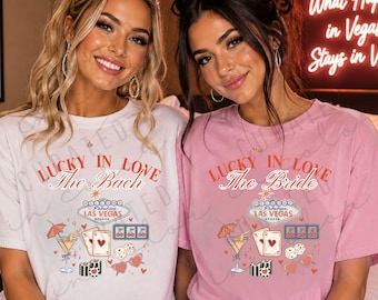 Camisetas personalizadas para despedida de soltera en Las Vegas PNG / Lucky in Love / Camiseta retro para fiesta de casino / Regalo personalizado para el viaje de las damas de honor