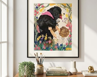 Retratos personalizados de niños y mascotas, arte pintado a mano para recordar la infancia de las mascotas.