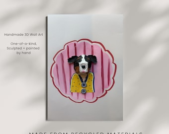 Escultura de cartón de huevos de perro de montaña bernés en papel maché para pared, decoración 3D para habitación infantil, retrato de mascota hecho a mano, regalo original para amantes de los perros.