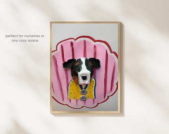 Escultura personalizada de retrato de perro: Arte de pared 3D de papel maché sobre cartón de huevos, decoración infantil original.