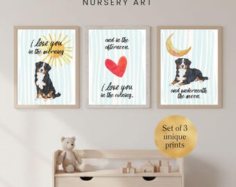 Láminas infantiles con diseño de perro de montaña bernés, juego de 3 (descarga digital)