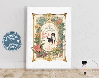 Impresión artística vintage de perro de montaña bernés, arte de pared imprimible de perro bernés, arte de pared de perro de montaña bernés, pintura de perro bernés, regalo único para perro