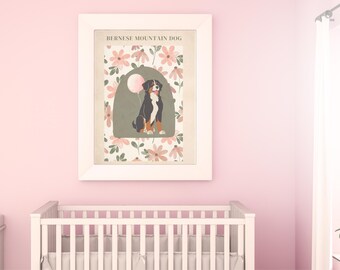 Lámina artística de perro de montaña bernés, lámina imprimible de perro de montaña bernés, regalo para amantes de los perros berneses, cartel de guardería de perro de montaña bernés BMD
