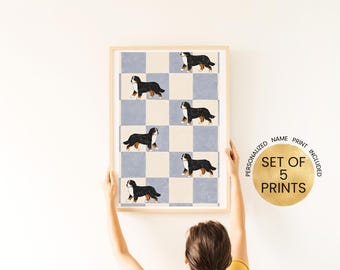 Láminas infantiles con motivos de perros de montaña berneses, decoración para sala de juegos con temática canina (juego de 5) (descarga digital)