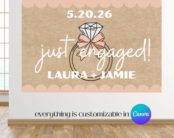 Butcher Paper Banner Template Engagement Party Brown Paper Sign Blueprint for Projecting and Tracing (Digital Download) Just Engaged