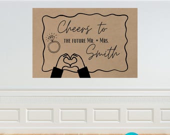 Plantilla de pancarta de papel de carnicero para fiesta de compromiso. Plano de letrero de papel marrón para proyección y trazado (descarga digital). Recién comprometidos.