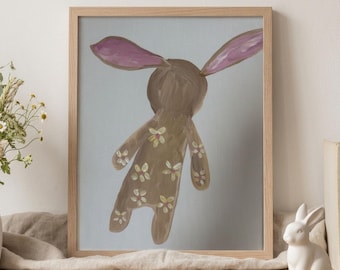 Retrato de juguete pintado a mano, reliquia familiar, pintura personalizada de oso de peluche, arte floral para la pared de la habitación infantil, recuerdo
