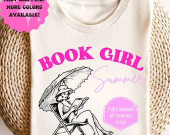 Book Girl Summer Shirt, Beach Book T-Shirt, Bookish Funny Reader Oversized Shirt, Bookish Vacation Shirt, Girl Romance Book Lover Shirt
