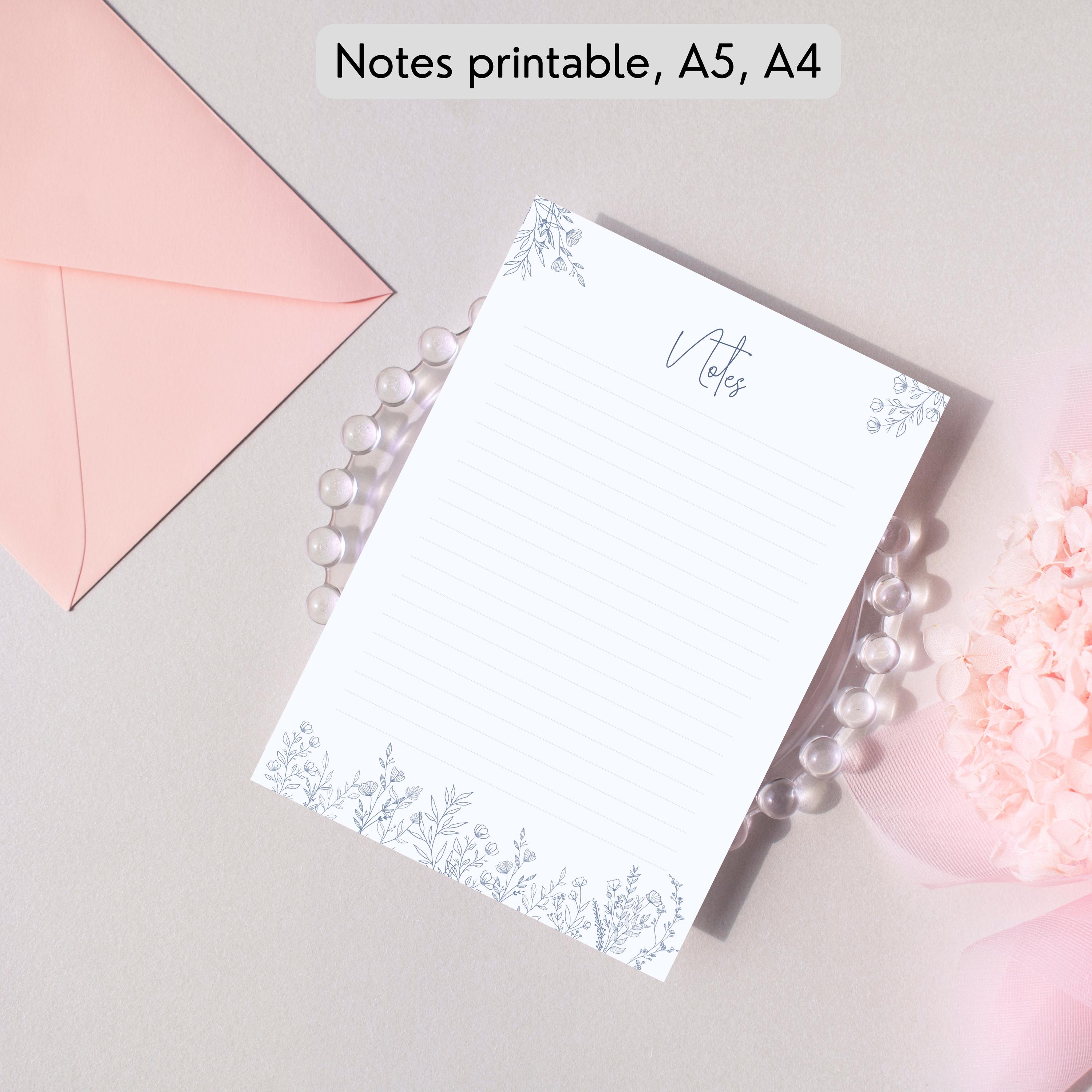 Floral Notes Printable | Minimal Lined Notes Page | A5 Writing Paper ...