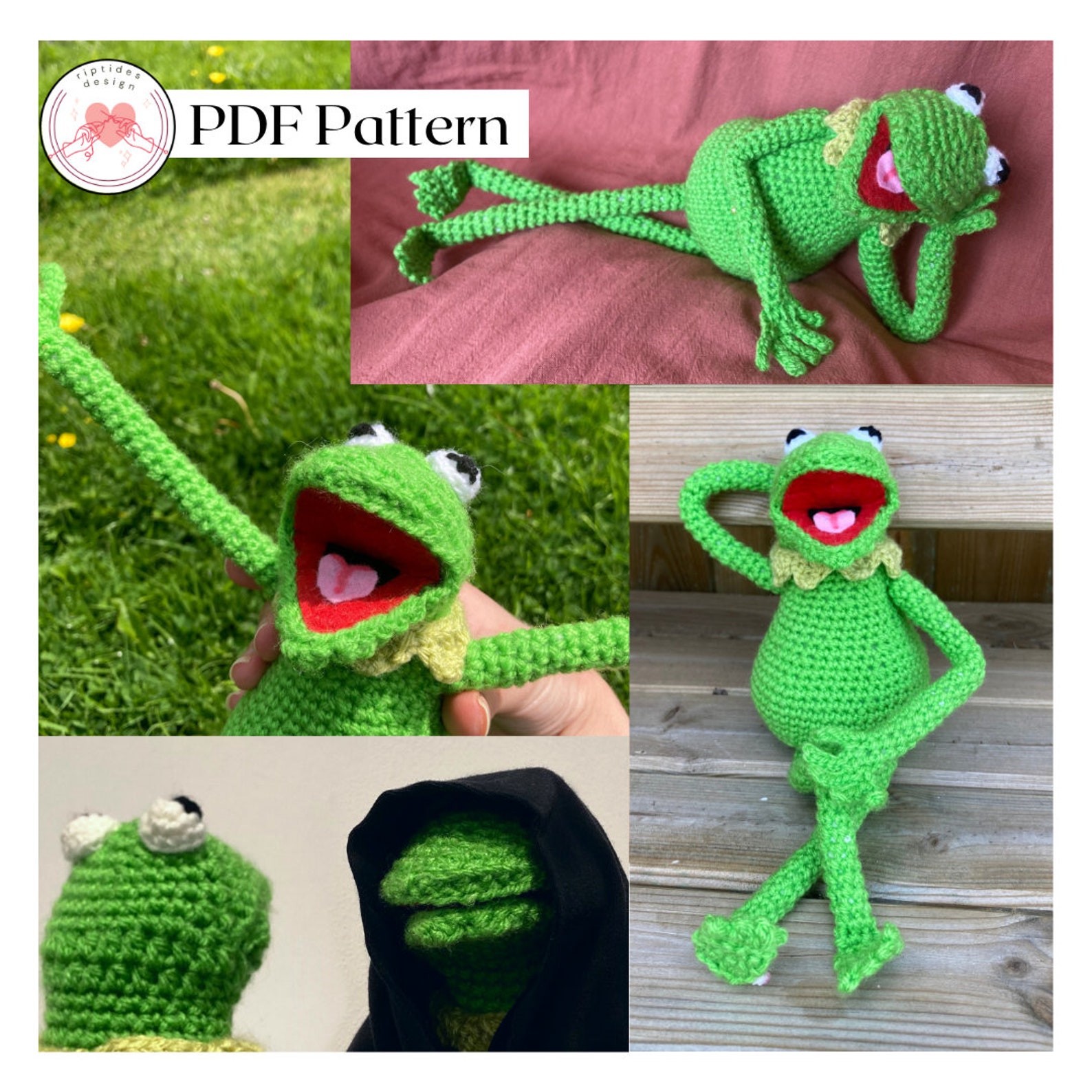 Amigurumi Kermit Crochet PDF Pattern, Handmade Plushie Frog Gift Idea