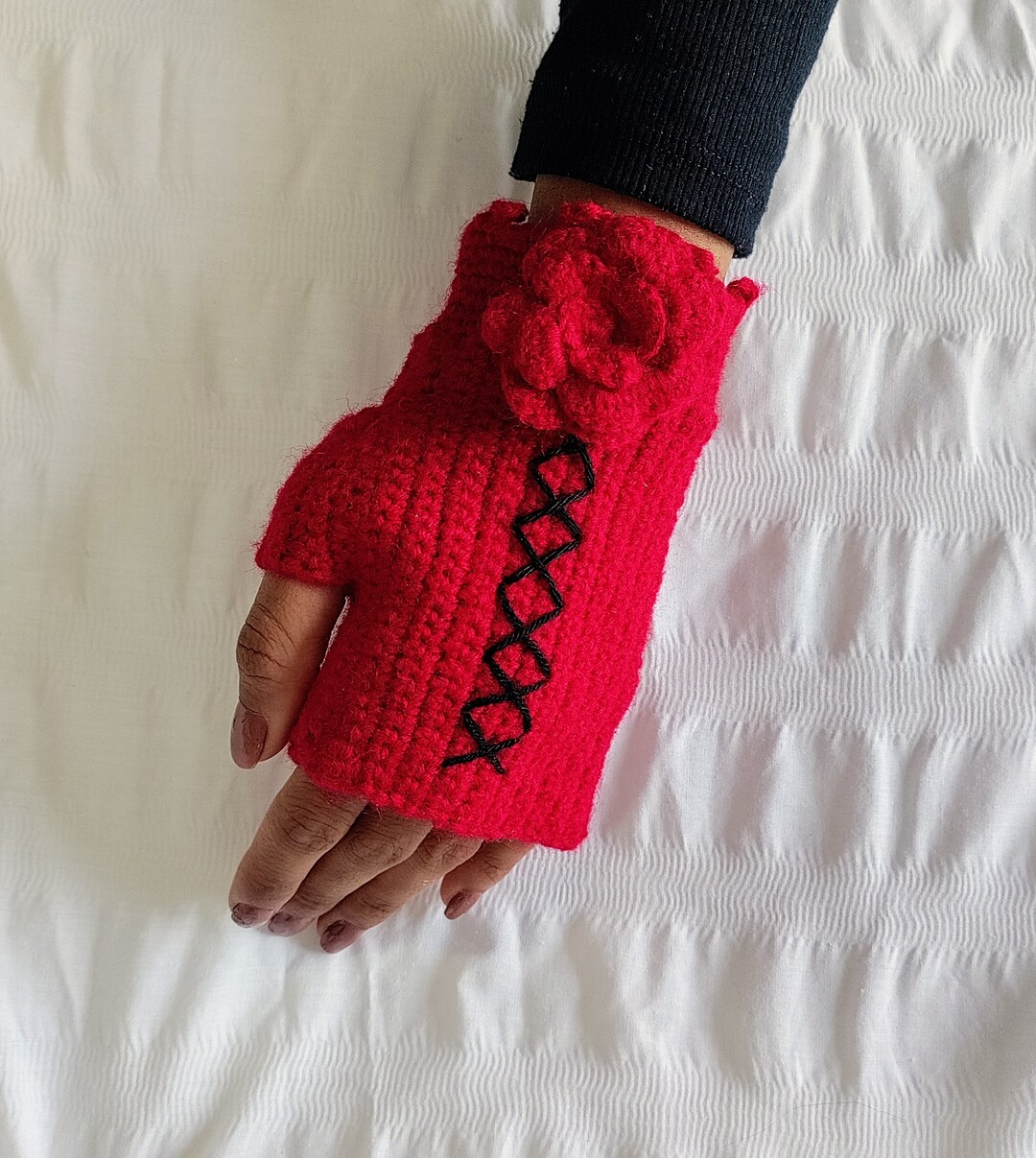 Rose and Knit Harmony Hand Knit Gloves With Elegant Floral Etsy UK