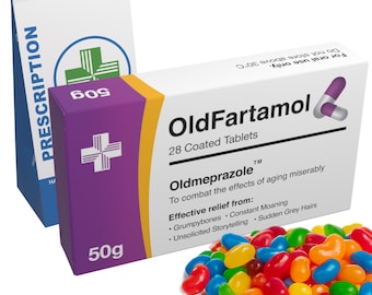 OldFartamol Jelly Beans: Funny Birthday Gift with Prescription Bag