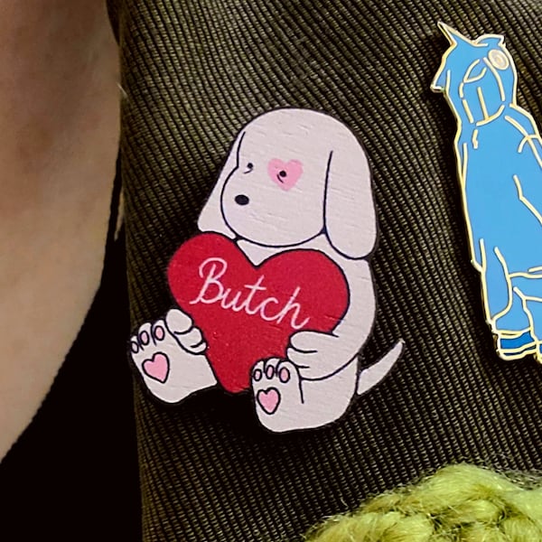 Butch Puppy Wooden Pin