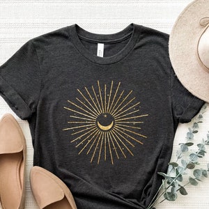 Mystical Sun And Moon Shirt, Spiritual Moon T-Shirt, Sun And Moon Tee, Celestial Shirts, Crescent Sun Shirt, Zodiac Shirt, Magical T-Shirt