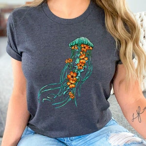 Floral Watercolor Jellyfish Shirt, Jellyfish T-Shirt, Psychedelic Shirt, Ocean Lover Shirt, Jellyfish Tentacle Tee, Marine Biologist T-Shirt