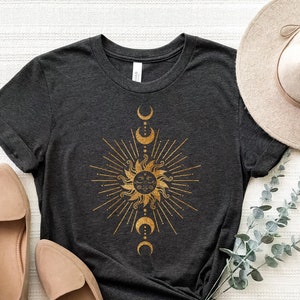 Sun And Moon T-Shirt, Mystical Sun And Moon Shirt, Bohemian Sun And Moon Tee, Moon Phases Shirt, Crescent Tee, Boho Vintage Moon Sun Shirt