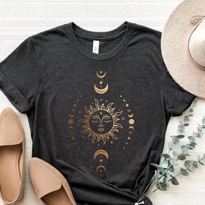 Sun And Moon Shirt, Sun And Moon Boho T-Shirt, Mystical Sun Shirt, Moon Phases Shirt, Celestial Moon Tee, Moon Phases Tee, Spiritual Shirts