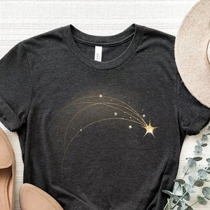 Shooting Star Shirt, Golden Falling Star T-Shirt, Comet Shirt, Blazing Star Shirt, Golden Stars Shirt, Space Lover Shirt, Celestial T-Shirt