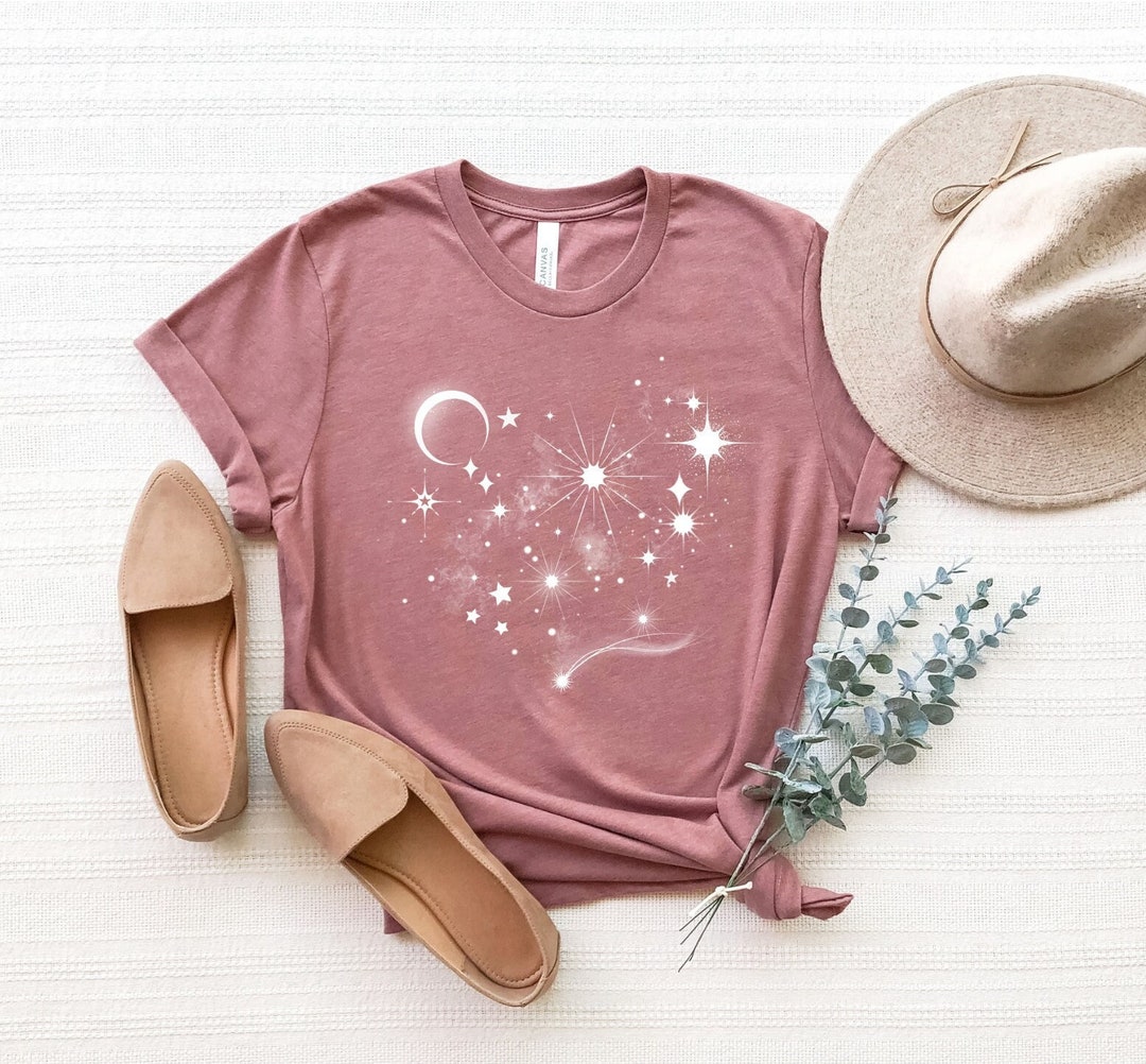 Space Shirt, Galaxy Tshirt, Golden Sun Moon Stars Shirt, Mystical Sun