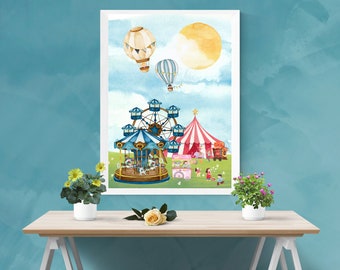 children's circus day illustration,children's wall art,children's wall decor art