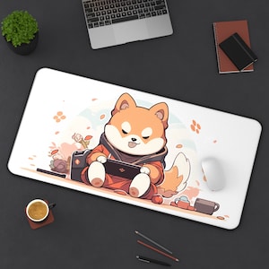 Kawaii Shiba Inu Desk Mat, Cute Dog Gaming Mat, Large Anime Deskmat, Cozy Japanese Style, Girly Keyboard Pad, Lofi Cute Desk Accessory