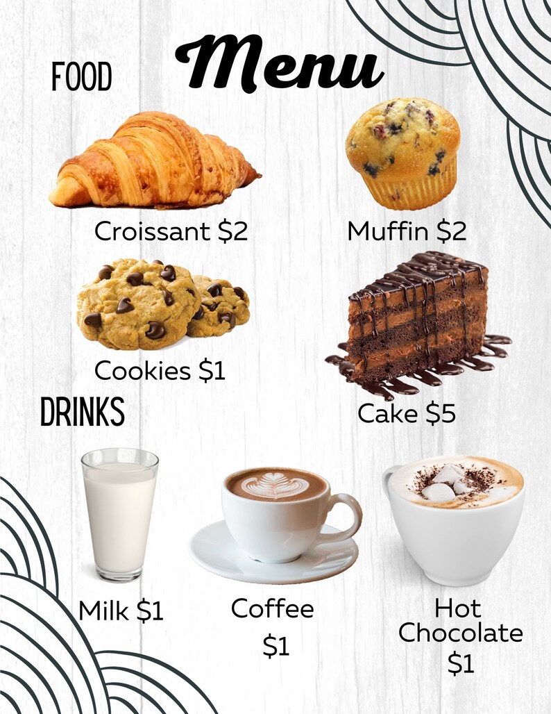 Pretend Play Menu Bundle Printable - Etsy